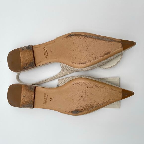 JACQUEMUS | Les Slingbacks Duelo P in Light Greige Linen Flats 38 / US 7 - Picture 13 of 16